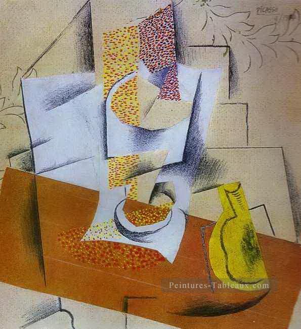 Composition Bowl of Fruit and Sliced Pear 1913 cubisme Pablo Picasso Peintures à l'huile